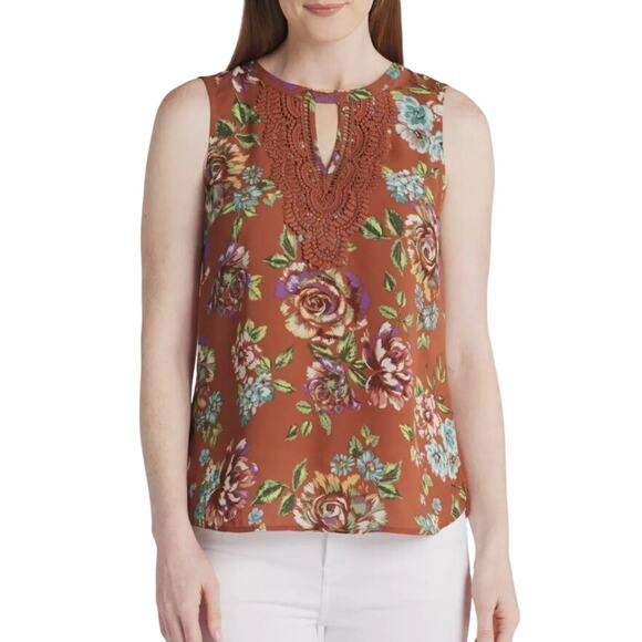 Daniel Rainn SMALL Quin Keyhole Crochet Blouse - Stitch Fix Mixed Material Top - Picture 2 of 12